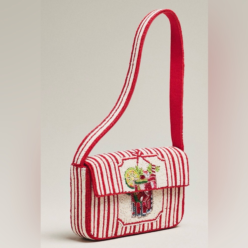 Anthropologie The Fiona Beaded Bag Food And Drink Edition Red Motif NWT